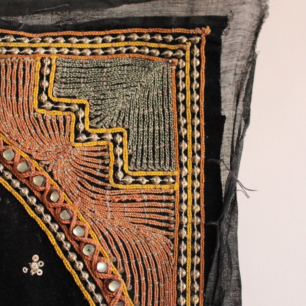 Vintage 1940s Kalaga Wall Hanging, Burmese Myanmar Elephant,  Black Velvet - Picture 8 of 10